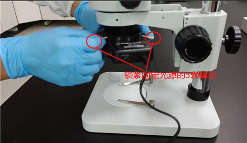 安装三目河南体视显微镜光源